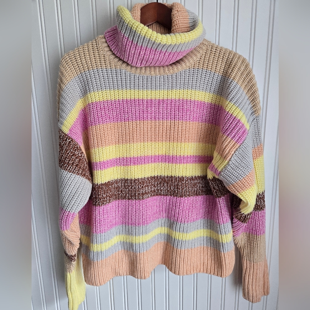 Wilfred Pink and Yellow Striped Turtleneck Sweater